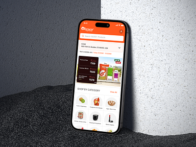 E-commerce Shopping App - Kesar Grocery address bar categories e commerce app grocery app grocery shopping mobile shopping product categories product search shopping app slider