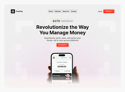 Hero Section for a fintech website name Flowpay branding dailyui ui uiux website