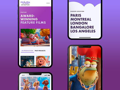 Vibrant Mobile Interface for Award-Winning Animation Studio animation studio design colorful layout creative branding digital portfolio dynamic typography engaging ui entertainment design film promotion global locations interactive design intuitive interface mobile friendly design modern design aesthetics movie showcase playful interface responsive website studio projects user friendly navigation vibrant visuals visual storytelling