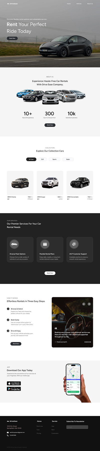 Complete Website Design for a Car Rental Service car rent car rental color palette design figma full web design landing page layout design minimalist responsive design simple design transportation typography ui user experience user interface ux web design webflow wireframe