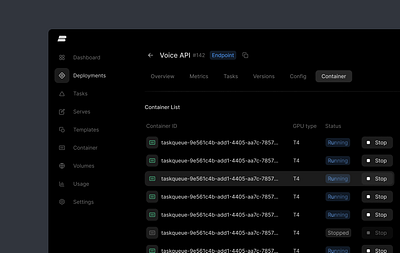 Deployment details ai cloud dark mode data deployment dev tool developer gpu infrastructure