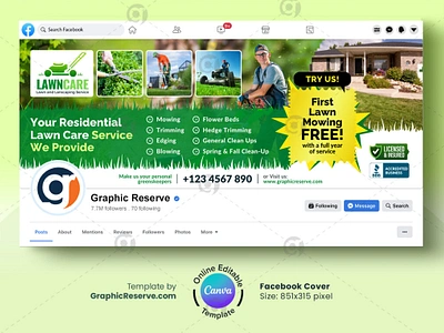 Residential Lawn Care Service Facebook Cover Design Canva canva social media template landscaping facebook cover lawn care canva template lawn care facebook cover social media canva template