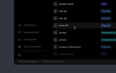 List detail ai cloud darkmode deployment dev tool list status webapp