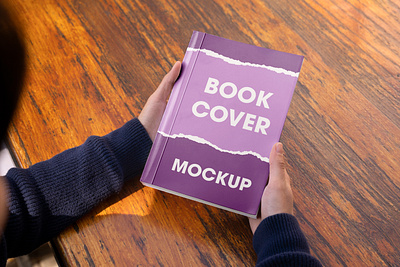 Book Cover Mockup book branding cover design graphic design logo mockup people purple realistic mockup table