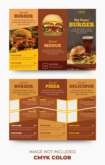 Design template for restaurant trifold menu brochure vegetarian