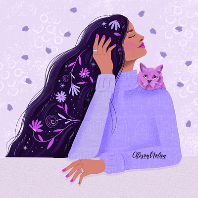 DTIYS Lilac Lady character design design digital do this in your style drawing challenge dtiys editorial design feline female illustrator hand drawn illustrated books illustration lilac lady portrait procreate textured