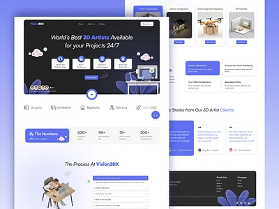 Landing Page Design for 3D Artists - Vision3DX 3d 3d art 3d artists 3d design 3d visual agency creative design freelancer graphic design illustration landing page landing page design minimal ui ux web page website design
