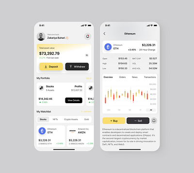 WealthSphere - Invest App (Light mode) app design crypto app cryptocurrency design finance fintech fintechapp interface invest investment app mobile app design mobile application mobile investment app mobileapp product design trade trading ui uiux ux