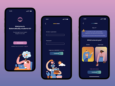 Balance Buddy – Students Kit! 📱 advanced app branding design graphic design health icons illustrations iphoneapp logo students ui ux vector widget