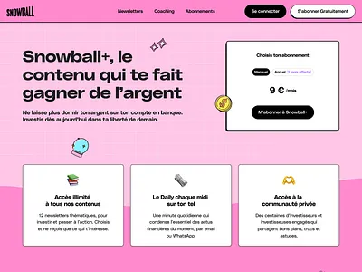 Snowball+ landing page acquisition branding conversion landing page marketing media pricing plan product design subscription ui