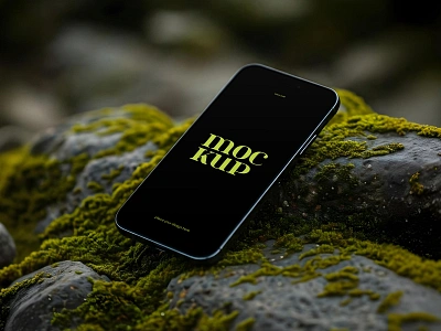 iPhone on Mossy Rock app application device digital display free freebie gadget interface iphone logo mobile mockup mossy phone rock screen smartphone stone web