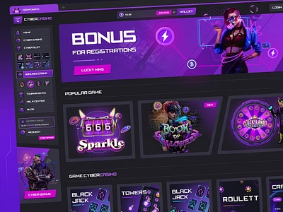 Neon Dreams: Cyberpunk Casino Interface branding casino casino design casino ux cyberpunk design figma design futuristic design gambling game design hitech lime agency neon ui uiux website