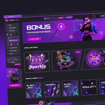 Neon Dreams: Cyberpunk Casino Interface branding casino casino design casino ux cyberpunk design figma design futuristic design gambling game design hitech lime agency neon ui uiux website