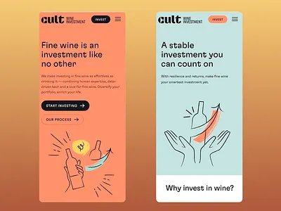 Elegant Mobile Design for Wine Investment Platform clean typography creative illustrations digital portfolio elegant layout engaging visuals financial solutions intuitive navigation investment branding minimalistic ui mobile platform modern interface pastel color scheme premium branding product showcase professional layout responsive mobile seamless user experience simple navigation user engagement tools wine investment design