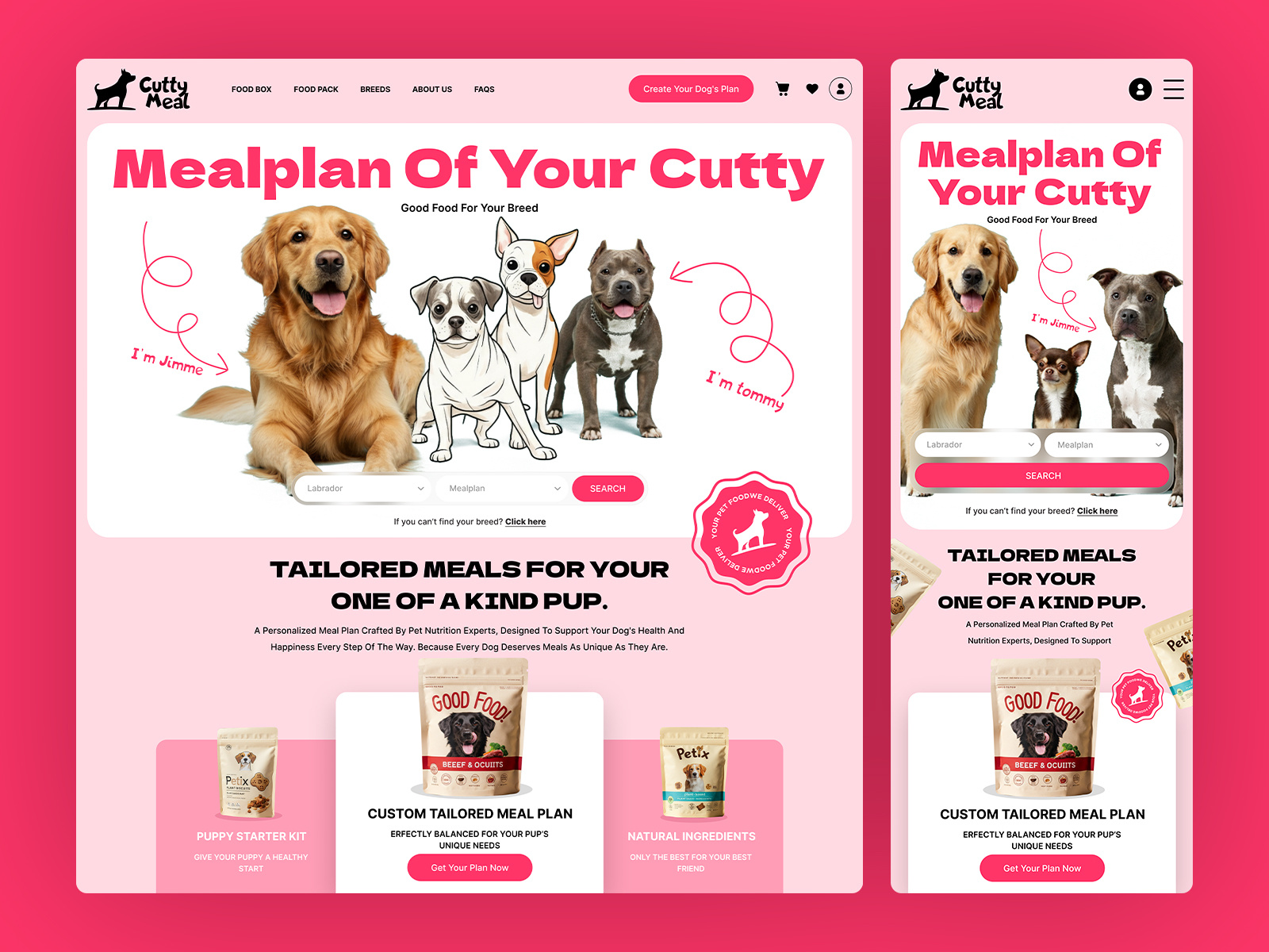 Website Design for WordPress - Dog Mealplan animal dog dog food dog food website dog mealplan dog website elementor elementor pro figma mealplan pet pink ui ux web design website design website design for wordpress website for wordpress wordpress elementor