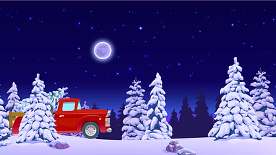 Christmas spirit animation cartoon christmas tree forest red truck snow winter night