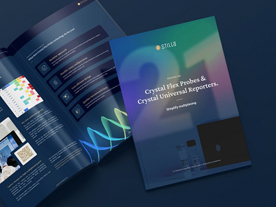 Stilla Technologies Crystal Flex Probes Brochure app note application blue brandingbrand brochure clean dark dark mode magazine medical mode navy note pcr print scientific tech technology waves