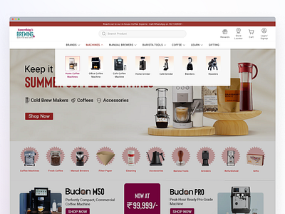 Mega Menu Design | E-commerce Website coffee coffee machines d2c business design e commerce home page home coffee machines design home page design landing page menu design quick commerce ui uiux ux web design