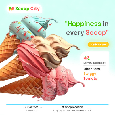 Scoop City – Ice Cream Shop Poster 🍦 creativedesign designpractice dribbbleshots foodandbeverage graphic design icecreamlovers icecreamshop illustrationdesign learningdesign minimaldesign poster design skilldevelopment typographydesign vibrantcolors visualdesign