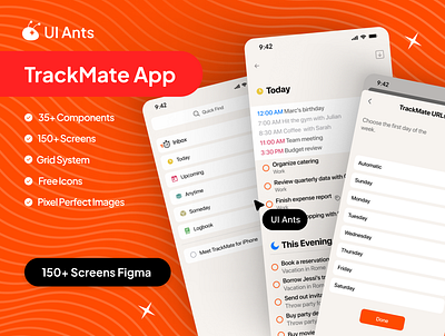 Trackmate - Task Management & Productivity App UI Kit app daily planner design focus on achive gets think done organize your life productivity app productivity boost screen stay productive task management app task management tools task planner task schedule task tracker time management todo ap ui work flow app work smart