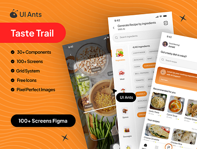 Taste Trail - AI Recipe Maker App UI Kit ai recipe app ai recipe ideas ai recipie assistant al in cooking cooking app design cooking app templent cooking with ai food app ui food tech app kitchen assistant app meal perp app ui meal planner app meal planner ui recipe app design recipe app ui recipe maker kit recipe maker ui recipe planner recipe planner app smart cooking app