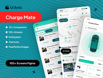 ChargeMate - EV Charging App UI Kit app design for ev app uiux charging station app eco friendly app electric mobility app electric vehicle app ev app design ev app kit ev app templates ev app ui ev charger locator ev charging app ev charging design ev charging solution ev charging station finder green energy app mobile app for ev smart charging app sustainable tech uiux for ev app