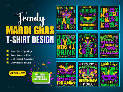 Mardi Gras T-Shirt Design Bundle