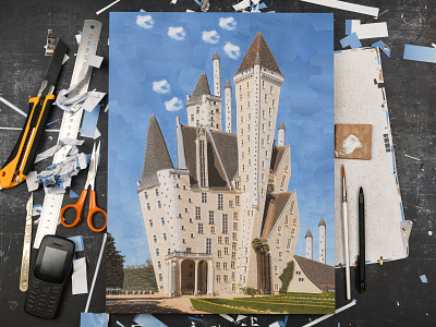 Chateau des Milandes, studio chateau chateau des milandes chateau illustration collage paper studio