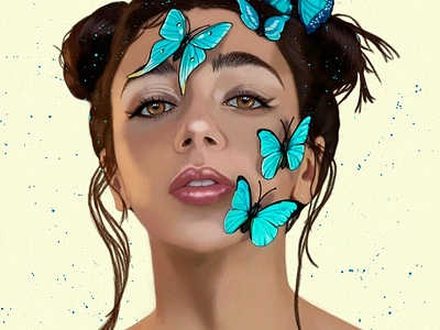 Model with Butterflies Portrait Art by Oz Galeano animal art arte butterfly color design dibujo digitalart drawing fanart illustration model ozgaleano portrait retrato