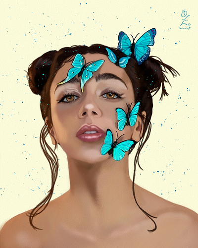 Model with Butterflies Portrait Art by Oz Galeano animal art arte butterfly color design dibujo digitalart drawing fanart illustration model ozgaleano portrait retrato