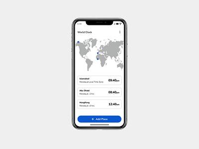 Daily UI Challenge # 72 - World Clock 🕒 abu dahbi android branding daily challenge daily ui daily ui challenge 72 design figma figma design hong kong illustration iphone islamabad palace place ui uiux world clock