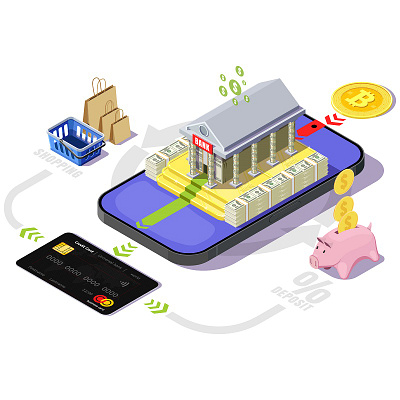 bank conversion bank cartoon concept deposit design illustration isometric shopping vector web