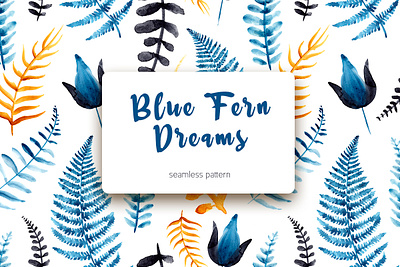 Blue Fern Dreams background design botanical pattern branding graphic design pattern design watercolor pattern