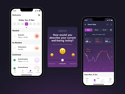 Medical Care Assistance App analytics app apple chart dark theme graph health illustration inspiration ios medical ui ux vital signs