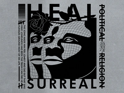 Heal Surreal Wireframe Face Rose Brutalism Poster Artwork african art artwork branding cool design designer dystopian face fashion futuristic graphic design illustration illustrator lips logo vector visual identity wireframe