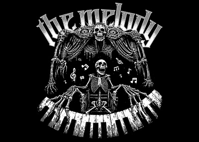 THE MELODY | design for sale boldart customapparel design design for sale exclusivedesign graphic design graphictee imaginativeart melody metal music piano skeleton tshirt design