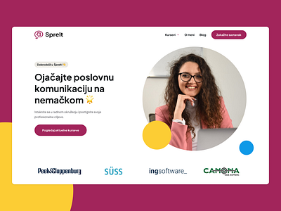 Sprelt - German Courses Responsive Website branding bright colors business communication call to action clean education feminine landing page learning logo minimal professional responsive ui ux webdesign website