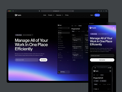 🪄 Task Manager - Desktop & Mobile branding dark mode dashboard design gradient landing page productivity saas task task management task manager to do ui ux web app