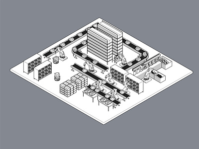 Automated Picking & Sorting Illustration graphic design illustration isometric robotics vector