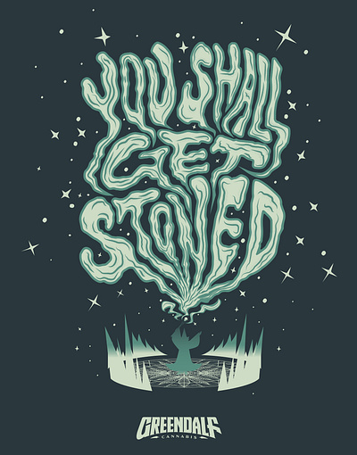 Greendalf Cannabis - "You Shall Get Stoned" Poster branding cannabis design fantasy graphic design illustration illustrator magic mystic mysticism retro spell typography vector weed witch witchcraft wizard wizardry