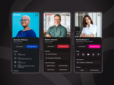 Personal profile - Dark Mode - Mobile App add to contact app card design contact sharing corporate profile dark mode dark theme dashboard mobile mobile app personal profile profile profile card share contact theme ui vcard web