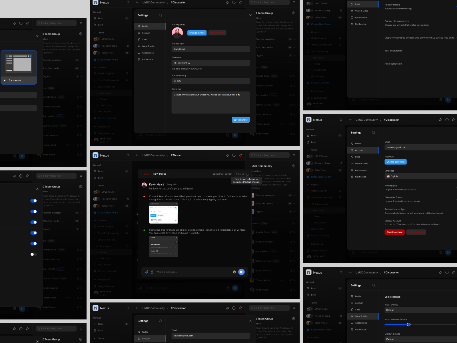 New Threads Collaboration cansaas chat chat room collaborative dark dark mode dashboard design finance finance app fintech interface saas social media threads ui ux web web deisgn workspace