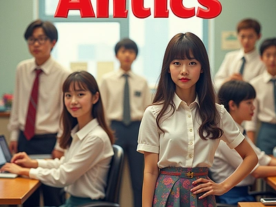 "Office Antics" movie poster design Chaos becomes comedy! funny office movie graphic design movie poster design playful movie poster poster qipao elegance vibrant colors