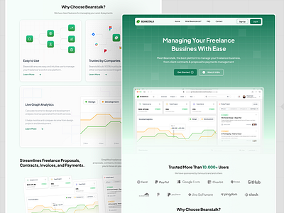 Beans Talk - CMR Freelance Website Landing Page bento style card clean crm crm freelance design freelance graph leading page management management freelance saas ui uiux ux webiste work
