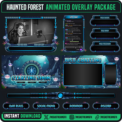 Haunted Forest Stream Overlay Pack - Overlay Magical spooky blue forest