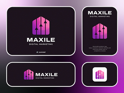 MAXILE Digital Marketing aesterisk arrow branding business digital gradient grow growing house invest logo marketing progress union up web