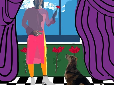 Standing Gentleman or Lady digital painting dog self portrait