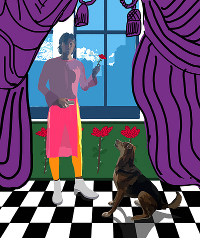 Standing Gentleman or Lady digital painting dog self portrait