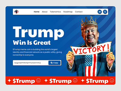 Trump Meme Coin Website Design coin crypto meme meme coin website meme landing page meme token website memecoin pepe token trump meme trump meme website