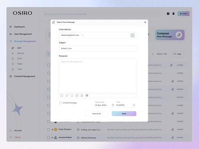 Compose Email Page | SaaS Design audience collection compose email create email dashboard design desktop design email marketing fill information financial app idealrahi lead generate mail osiro product design saas design send mail user collection user management